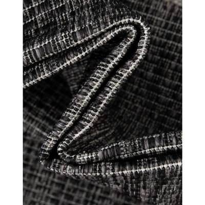5' Round Black Synthetic Outdoor Rug with Beige Accents