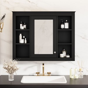 NicBex Medicine Cabinet,Wall Mounted Bathroom Storage Cabinet,Bathroom Wall Cabinet with Mirror and 6 Open Shelves for Laundry Room,Kitchen - 1 of 4