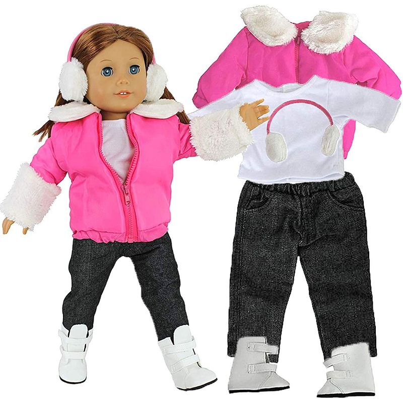 Dress Along Dolly Winter Snow Doll Outfit for American Girl Doll - Pink, 5 Piece, 1 of 3