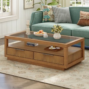 NicBex Modern Transparent Tempered Glass Coffee Table with Storage,Minimalist Display Center Table for Living Room - 1 of 4