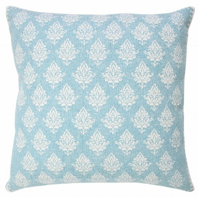 20" Indigo And White Cotton Motif Throw Pillow