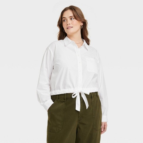 Women's Long Sleeve Collared Button-Down Shirt - Universal Thread™ White 4X