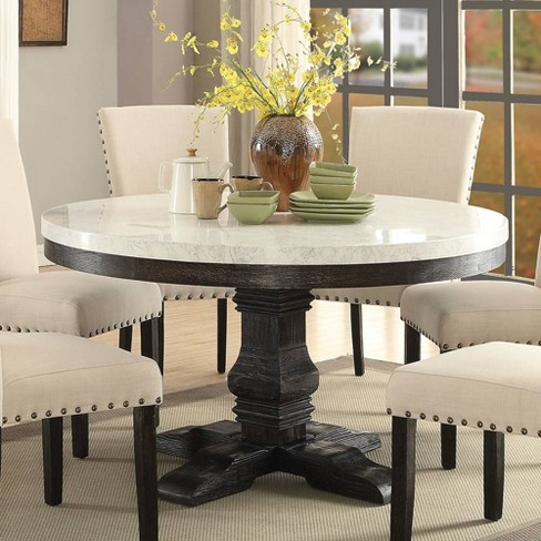 Dark wood dining discount table with white chairs