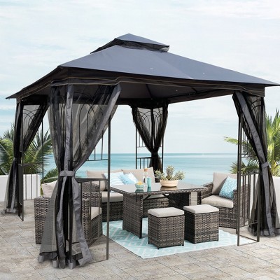 VYNXARIA 10*10 Outdoor Patio Gazebo Canopy Tent With Ventilated Double Roof And Mosquito net(Detachable Mesh Screen On All Sides)£¬Gray