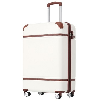 20" Luggage With TSA Lock, Hardshell Lightweight Carry On Hardside Luggage With Silent Spinner Wheels, Retro Travel Suitcase For Workers, White