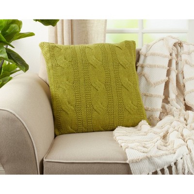 Grass Green Cable Knit Cotton Square Throw Pillow Set