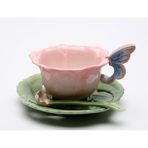 Kevins Gift Shoppe Ceramic Rose with Butterfly Cup and Saucer and Spoon-1 Set - image 1 of 4