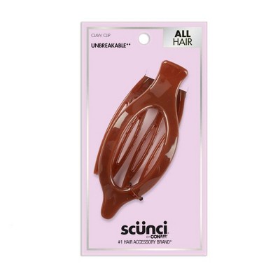 scünci Unbreakable Oval Open Center Flat Lay Hair Clip - Brown - All Hair