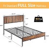 Homhougo Full Bed Frame with Headboard Footboard Rustic Wood Bedframe Farmhouse Platform Bed Frame with Metal Slat Wrought Rod, Brown - 2 of 4