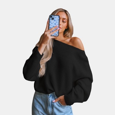 Women's Onyx Crochet One-Shoulder Sweater - Cupshe