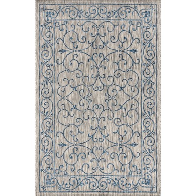 Charleston Gray and Navy Filigree Indoor/Outdoor Area Rug