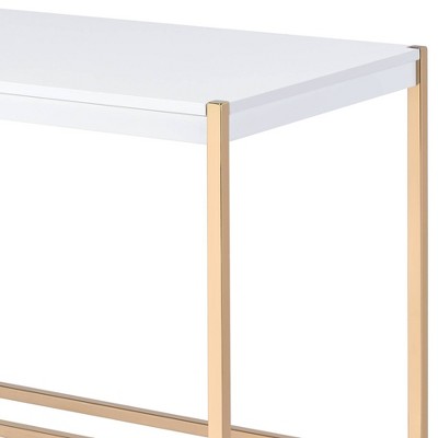 Vynxaria White Gold Writing Desk with USB Timeless Finish for Modern Home Office Bedroom Luxury Study Spaces