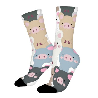 Cute Funny Pig Women Printed Crew Socks Funny Funky Socks Soft Polyester Novelty Gifts for Artists Men