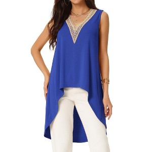 Seta T Women's Sleeveless V Neck Irregular Hem Flowy Ruched Eyelet Trims Tops - 1 of 4