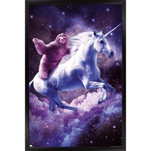 Trends International James Booker - Space Sloth Riding On Unicorn Framed Wall Poster Prints - 1 of 4