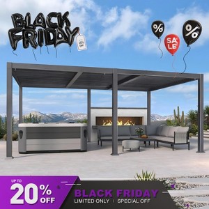 PURPLE LEAF  Outdoor Louvered Pergola with Adjustable Metal Roof for Patio Backyard Garden Grey Hardtop Gazebo - 1 of 4