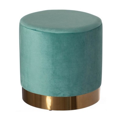 Fabulaxe Modern Round Velvet Fabric Standard Ottoman Stool with Gold Base