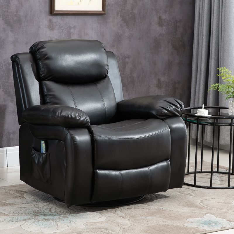 HOMCOM Massage Recliner Sofa Swivel Rocking Chair with Footrest, Black, 3 of 7
