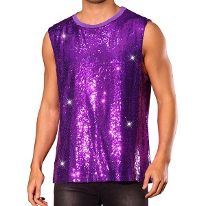 INSPIRE CHIC Men's Crew Neck Sleeveless Party Shiny Sequin Tank Top - 1 of 4