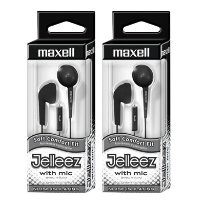 Maxell Jelleez Soft Earbuds with Mic, Black, Pack of 2