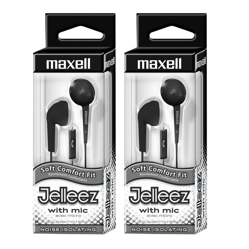Maxell Jelleez Soft Earbuds with Mic, Black, Pack of 2, 1 of 4
