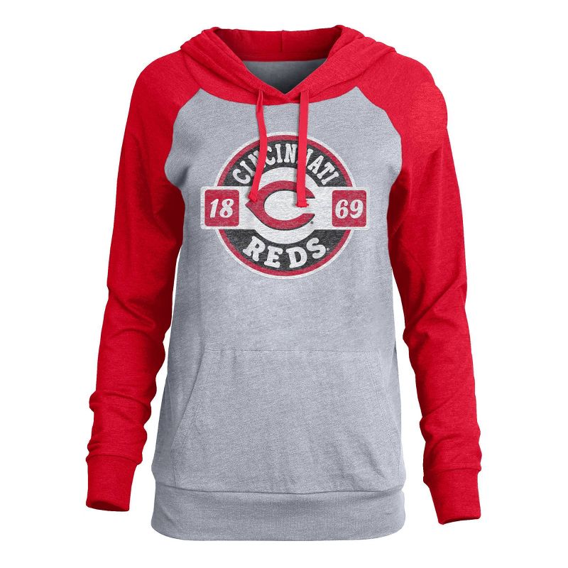 MLB Cincinnati Reds Women&#39;s Lightweight Bi-Blend Hooded T-Shirt, 1 of 3