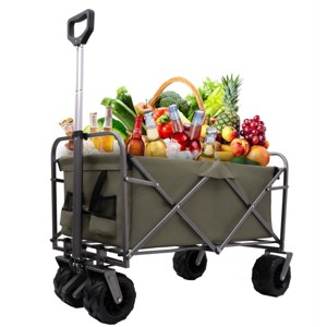 YONWAY 200Lbs Large Collapsible Folding Garden Cart Wagon with Drink Holders,with All-Terrain Wheels for Sand,Beach,Pet,Green - 1 of 4