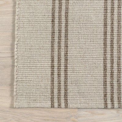 Lauren Liess Ivory and Beige Striped Wool 4' x 6' Area Rug