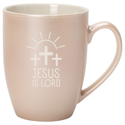 Elanze Designs Jesus Is Lord 10 Ounce Ceramic Laser-Etched Engraved Drinkware Mug, Metallic Precious Pearl