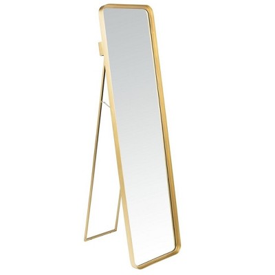 Contemporary Full-Length Wood Mirror in Brushed Gold
