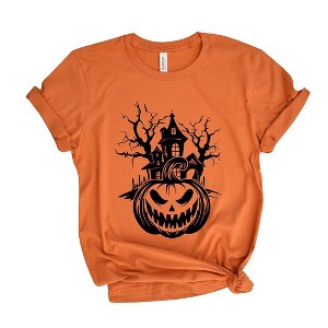 Simply Sage Market Women's Haunted House Pumpkin Short Sleeve Graphic Tee - 1 of 4