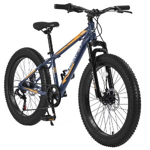 AENKYO 24-Inch Fat Tire Mountain Bike for Adults & Youth, Shimano 7-Speed, All-Terrain, Dual Disc Brakes Trail & City Ride - Gray - 1 of 4