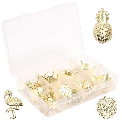 Tropical Decorative Push Pin Set (Gold, 3 Designs, 36 Pack)