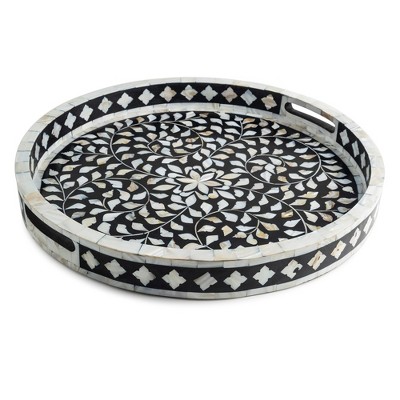 Jodhpur Mother of Pearl Decorative Tray, Black
