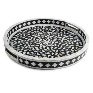Jodhpur Mother of Pearl Decorative Tray, Black - 1 of 4