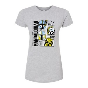 Women's - Star Wars - The Mandalorian Mando Helmet Grid Fitted Graphic T-Shirt - 1 of 3