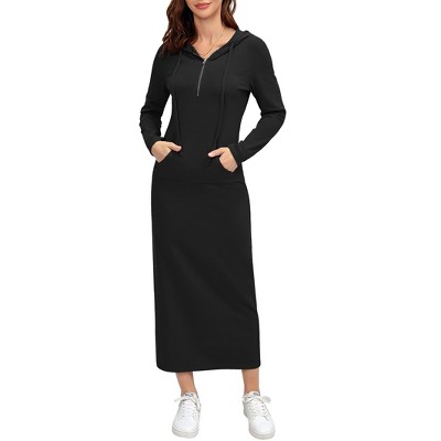 Front Half Zipper Maxi Dress Hoodie Dress Long Sleeve Sweatshirt Hoide Dress Sweat Dress Lounge Dress