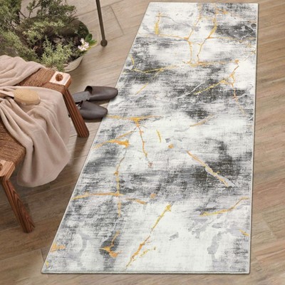 Modern Machine Washable Runner Rug 2x6 Non Slip Carpet Low Pile Marble Abstract Design Rug Ultra Soft Contemporary Rug for Hallway Entryway Kitchen