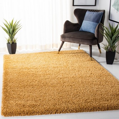 Gold 4' Square Shag Synthetic Non-Slip Area Rug