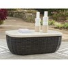 Signature Design by Ashley Kimora Outdoor Patio Coffee Table - Weather Resistant Wicker with Marble-Look Aluminum Top, Dark Brown - 2 of 4