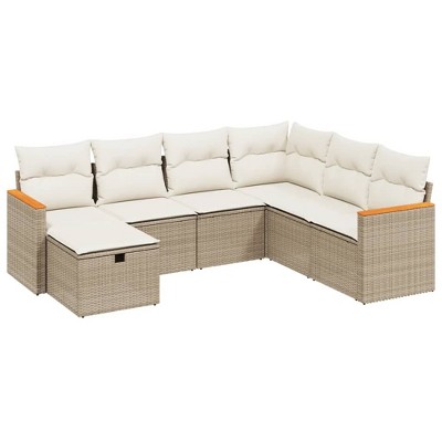 vidaXL 7 Piece Patio Sofa Set with Cushions - Beige and Cream Without Table