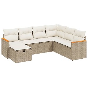 vidaXL 7 Piece Patio Sofa Set with Cushions - Beige and Cream Without Table - 1 of 4