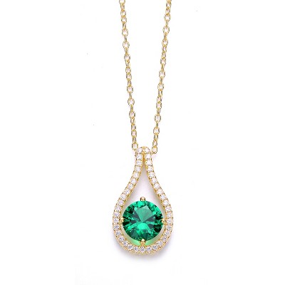 Guili Sterling Silver 14K Gold Plated with Emerald Green Cubic Zirconia Pendant Necklace, A Vibrant and Elegant Piece for Any Occasion
