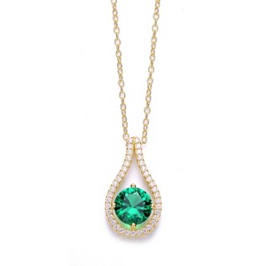 Guili Sterling Silver 14K Gold Plated with Emerald Green Cubic Zirconia Pendant Necklace, A Vibrant and Elegant Piece for Any Occasion - 1 of 3