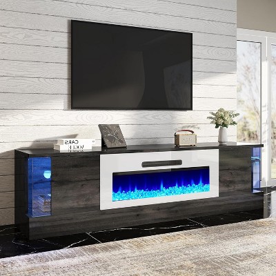 70" LED Lights Entertainment Center with Flip Doors & Corner Glass Decor