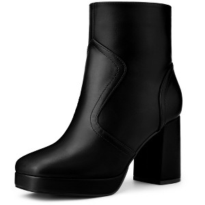 BLISSFUL STEP Squared Toe Platform Chunky Heels Ankle Boots for Women - 1 of 4