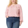Agnes Orinda Women's Plus Size Chiffon Keyhole Long Sleeve Floral Blouses - 2 of 4