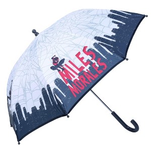 Disney Marvel Spider-Man Miles Morales Skyline Stick Umbrella for Kids - Dark Gray - 1 of 3