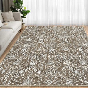 Farmhouse Floral Area Rug – Washable, Low Pile, Non-Slip, Stain-Resistant Carpet for Bedroom or Living Room - 1 of 4