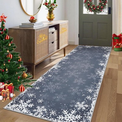 TackView Christmas Rug, Washable Floor Carpet Xmas Snowflake Decorative Indoor Throw Rug, Non-Slip Area Rug for Hallway, Kitchen